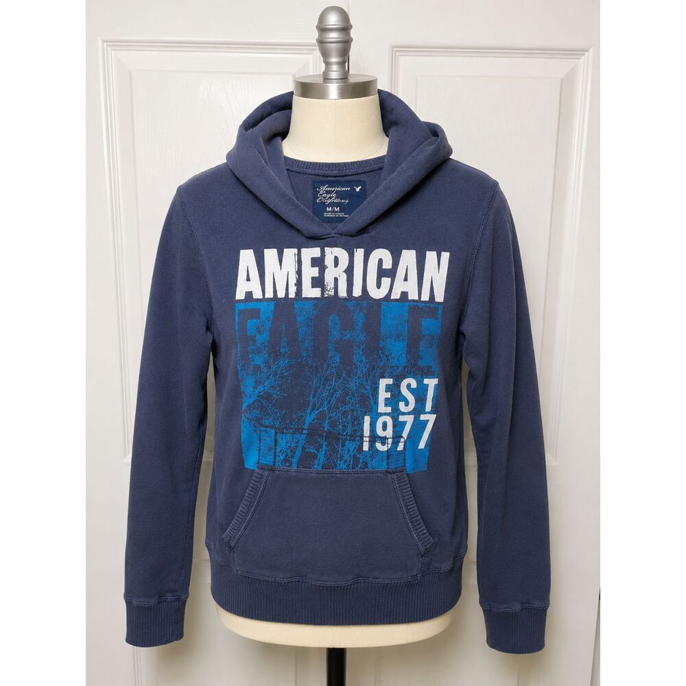 American Eagle Blue Pullover Hoodie Graphic Sweatshirt Womens Medium